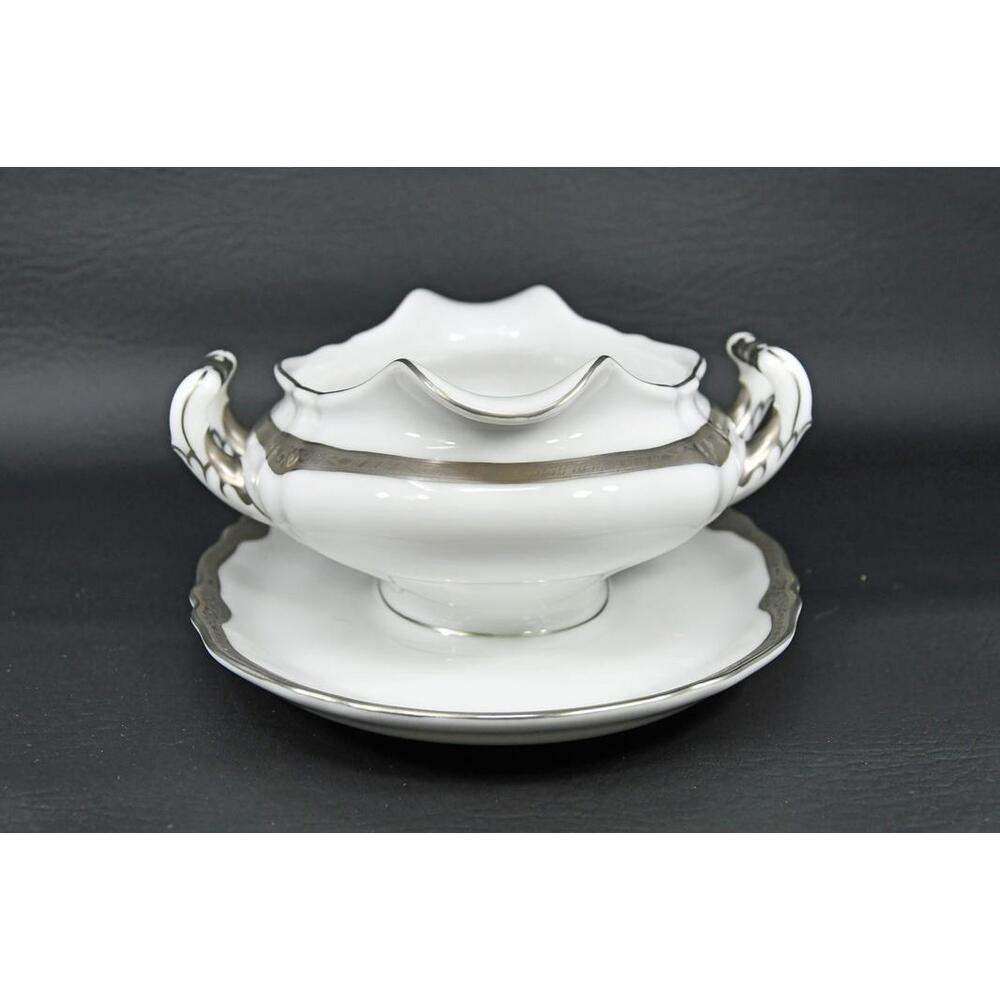 Vtg Franconia Krautheim Selb Bavaria Platina Gravy Boat Attached Service Plate - Picture 5 of 9